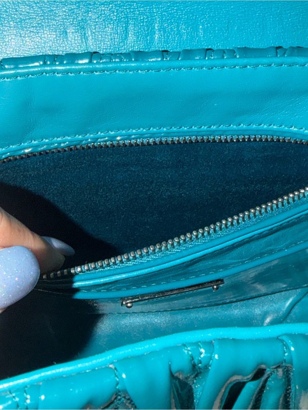 Miu Miu Teal Matelassé Patent Leather Top-Handle Bag - Picture 6 of 16